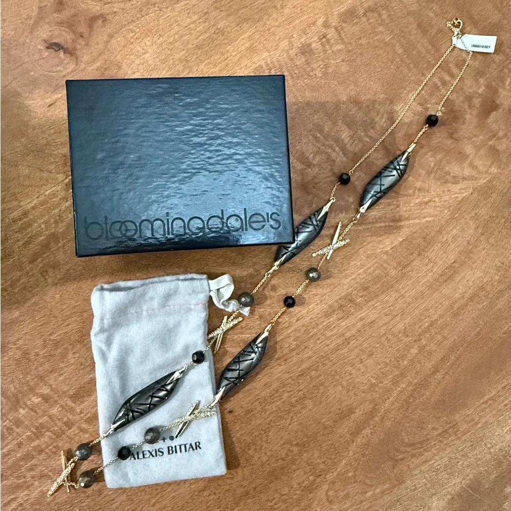 Alexis Bittar Black and Gold Crystal Futuristic Lucite Archive Necklace NWT - Picture 12 of 12